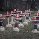 Forty-three crosses sit in a vacant lot in the Englewood neighborhood of Chicago on Jan. 23, 2017. Each cross, created by Greg Zanis, represents a victim of murder in Chicago in 2017. (Scott Olson/Getty Images)